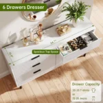 Fluted 6-Drawer Dresser – Modern Wide Chest of Drawers with Metal Legs - Image 2