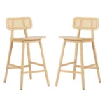 Wooden Bar Stools with Solid Wood Seat & Rattan Back – Counter Height Design - Image 3