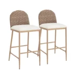 Rattan Upholstered Barstools Set of 2 - Image 3