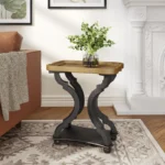 Vintage Hourglass Shape Wood Side Table – Black Accent Table