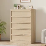 Wooden Dresser Organizer for Bedroom & Living Room – Natural Oak 5-Drawer Storage Unit
