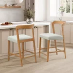 Upholstered Counter Stools with Curved Open Back Set of 2 – Rubberwood Frame