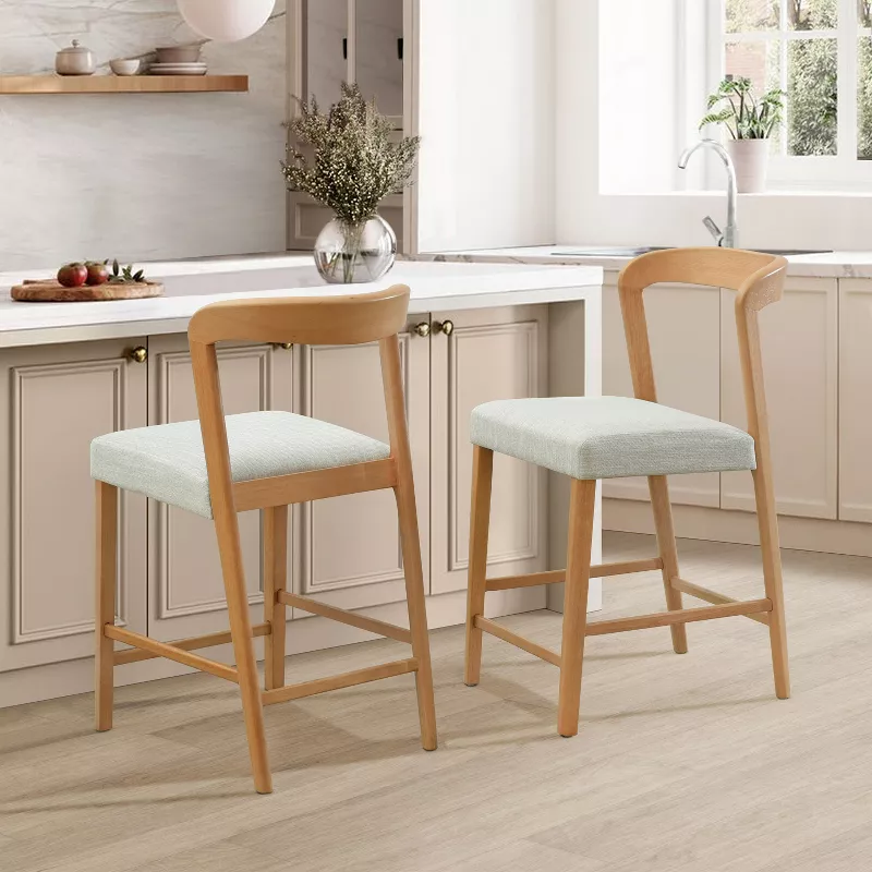 GUEST_dc5742e3-3680-48f3-bf9f-7da961d45619 Upholstered Counter Stools with Curved Open Back Set of 2 – Rubberwood Frame - Image 1