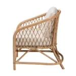 Modern Bohemian White Fabric and Natural Brown Rattan Armchair - Image 4