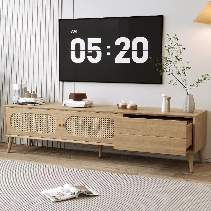 GUEST_dd470676-6a41-48c0-90cd-d2531d7a3697 Modern Farmhouse Media Console for TVs Up to 80 Inches – Hardwood TV Stand - Image 1