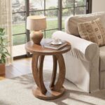 Round End Table with Storage – Wooden Side Table in Brown Finish - Image 2