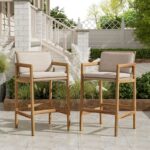 Woven Acacia Wood Bar Stools with Cushions – Set of 2, Durable & Stylish Design