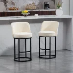 Bar Stools Set of 2 – Modern Barrel Design with Linen Fabric Upholstery