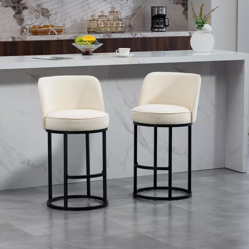 GUEST_defdebed-7321-455b-b3cd-79677625627d Bar Stools Set of 2 – Modern Barrel Design with Linen Fabric Upholstery - Image 1