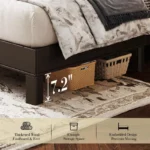 Solid Wood Bed Frame with Herringbone Headboard – Rustic Platform Bed - Image 5