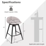 Upholstered Bar Stools with Backrest & Footrest, Metal Frame – Low Back, Set of 2 - Image 3