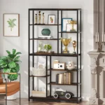 9-Tier Industrial Bookshelf – Tall Metal & Wood Open Shelf Storage Rack - Image 4