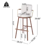 Modern Upholstered Bar Stools Set of 2 – Bar Height Design with Iron Frame - Image 3