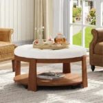 Upholstered Coffee Table Cocktail Center Table, 2-Tier Design - Image 7