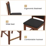 Upholstered Counter Height Bar Stools with Solid Rubberwood Frame – High Back, Set of 2 - Image 2