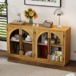 Retro 4-Door Arched Buffet Sideboard with Glass Doors & Adjustable Shelves - Image 2