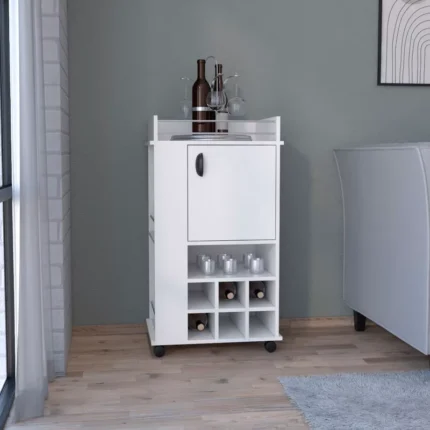 Wine Storage Cart with 6 Built-In Bottle Rack and Casters