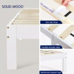 Solid Wood Platform Bed Frame with Wooden Slat Support – White (Queen Size) - Image 3