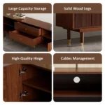 Mid-Century Modern TV Stand – 70.9-Inch Media Console with Metal Hardware - Image 2