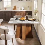 Modern Rectangular Wooden Dining Table for 4–6 – White Top with Brown Criss-Cross Base - Image 4