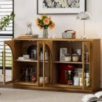 Retro 4-Door Arched Buffet Sideboard with Glass Doors & Adjustable Shelves - Image 5