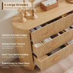 6-Drawer Dresser for Bedroom – 53.9” Wide Storage Dresser with Gold Handles - Image 4