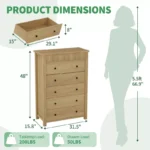 Wooden Chest of 5 Drawers – Tall Storage Organizer Cabinet - Image 4