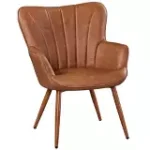 Leather Accent Chair Upholstered Armchair, Retro Brown - Image 2
