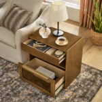 Modern End Table with 2 Drawers – Wooden Side Table in Brown Finish - Image 2