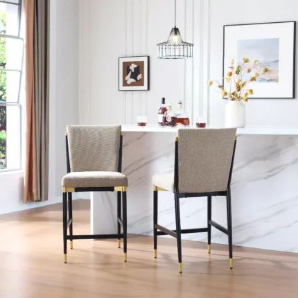 Modern Upholstered Counter Height Bar Stools with High Back – Armless, Set of 2