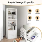 6-Tier Tall Bookshelf with Storage Cabinet – Modern Black & White Freestanding Bookcase - Image 2