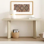 Modern Geometric-Leg Console Table with Pine Veneer Finish