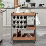 Wood and Metal Rolling Farmhouse Style Bar Cart – Brown & Black Finish