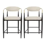 Set of 2 Upholstered Barstools with Arms – Iron Frame, Comfortable & Sturdy Design - Image 5