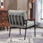 Modern Accent Chair, Armchair with Natural Wood Armrests and Black Metal Frame - Image 3