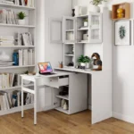 Modern L-Shaped Folding Computer Desk with Glass Doors and Bookshelf - Image 4