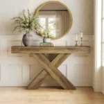 Entryway Console Table with X-Shaped Design, Narrow Wooden Console Table
