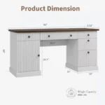 Fluted Executive Desk with Drawers – Wooden Home Office Desk with File Cabinet - Image 3