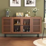 Sideboard Buffet Cabinet with Tempered Glass Doors, Built-In Display Lighting & Adjustable Shelves