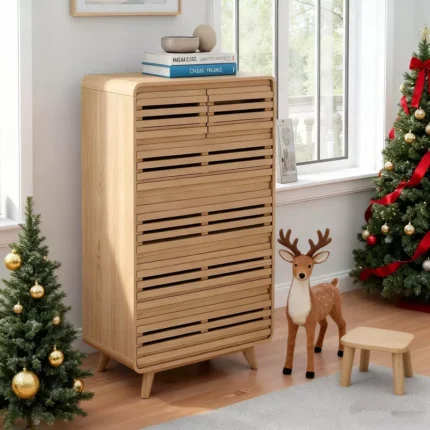 Tall Chest of 6 Drawers with Grille & Curved Design – Modern Storage Dresser