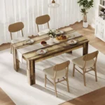 Wooden Rectangular Dining Table for 4–6 People – 63" Brown Table with 4-Leg Base