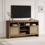 Wooden TV Stand with 4 Open Shelves and 2 Door Cabinets