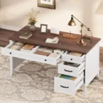 Executive Farmhouse Home Office Desk with 4 Drawers and File Cabinet - Image 4