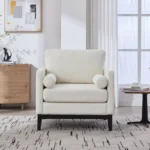 Accent Chair, Bouclé Upholstered Armchair with 2 Bolster Pillows - Image 3