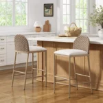 Rattan Upholstered Barstools Set of 2
