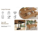 Wooden Coffee Table with Hidden Storage and Silent Hydraulic Lift-Top - Image 3