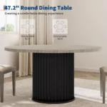 Round Wooden Dining Table with Metal Pedestal Base – Black Finish - Image 8