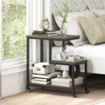 Modern G-Shaped End Table – 3-Tier Side Table with Storage Shelves