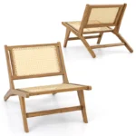 Wooden Chair with Handwoven Rattan Seat & Backrest – Solid Teak Frame, Natural Design - Image 5