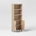 Tall Library Bookcase with Doors – Natural Wood Finish Storage Cabinet with Adjustable Shelves - Image 2